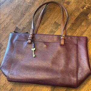 Fossil Rachael oxblood burgundy leather zip tote